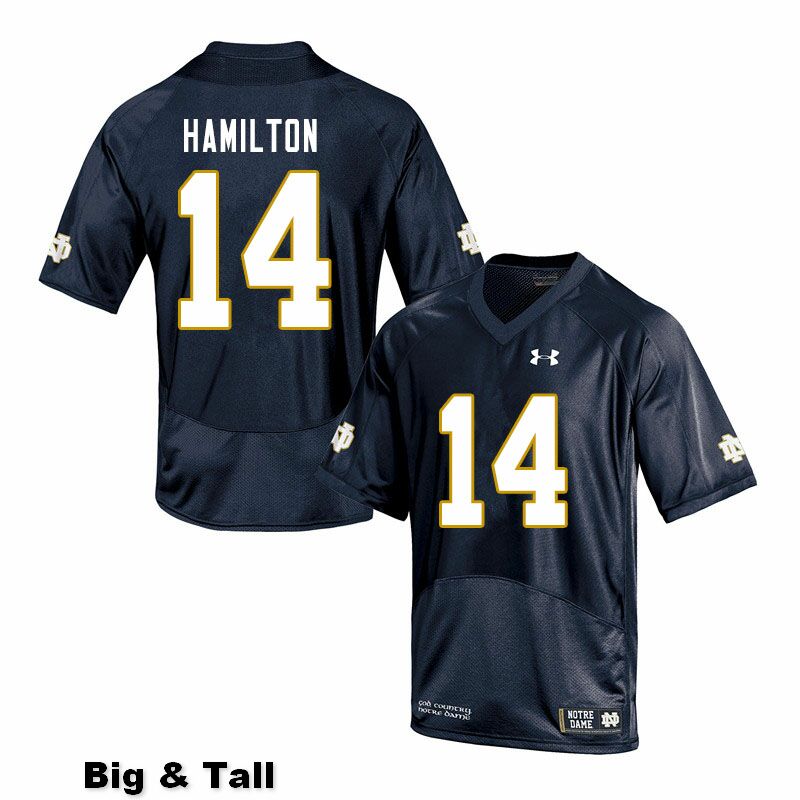 Men's NCAA Notre Dame Fighting Irish #14 Kyle Hamilton Stitched College Under Armour Authentic Navy Big & Tall Football Jersey DO10U25JJ